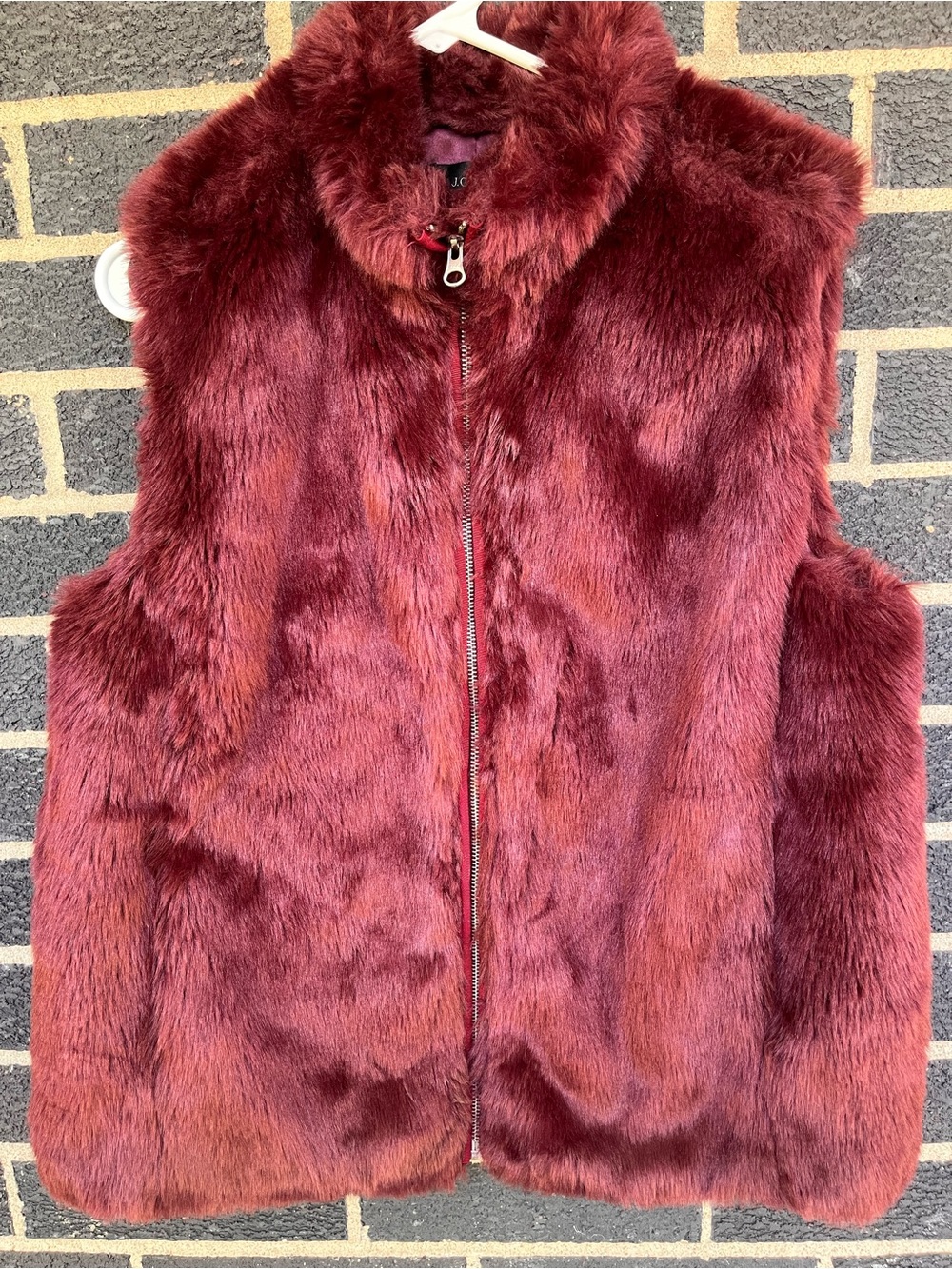 J Women's Faux Fur Vest - Burgundy